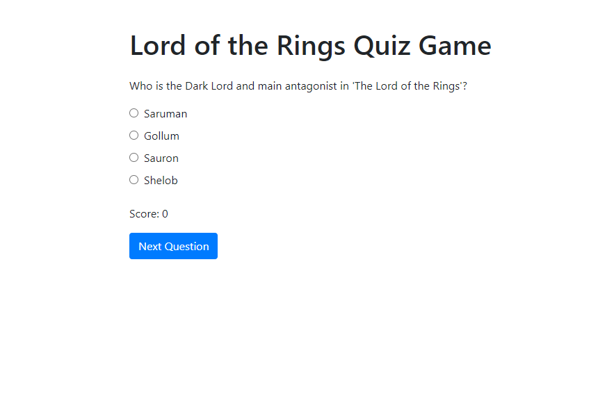 Lord of the Rings Quiz Game